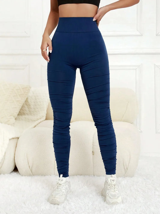 Front view of high-waist leggings with wide waistband – women’s workout leggings in black