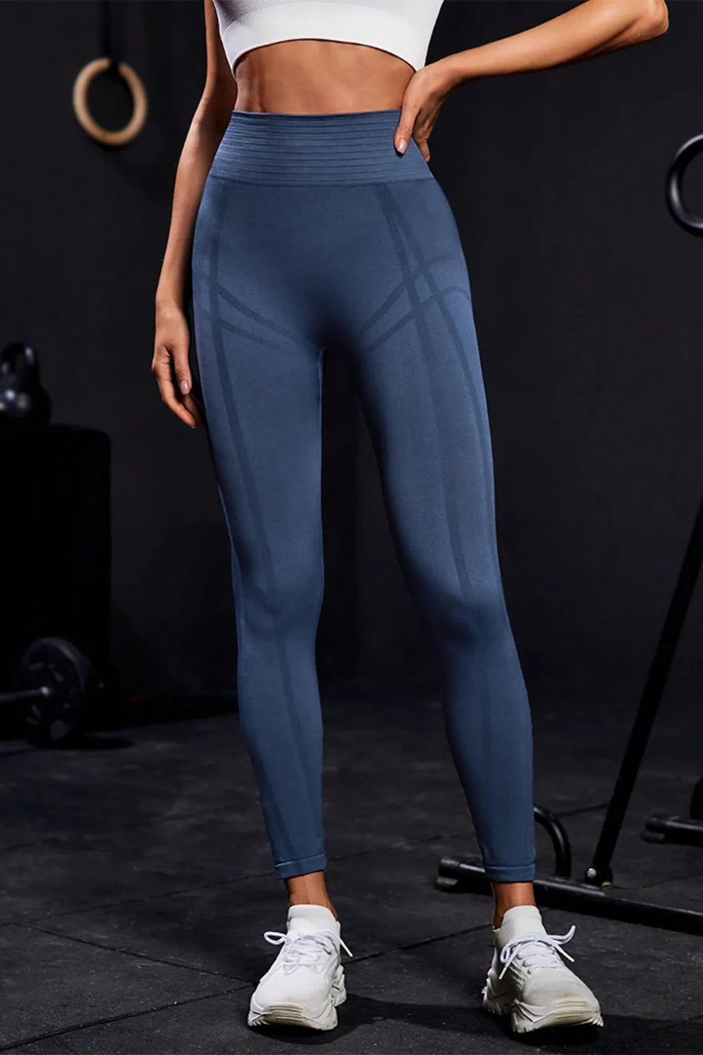 Front view of wide waistband leggings – flattering high-rise fit for women’s activewear